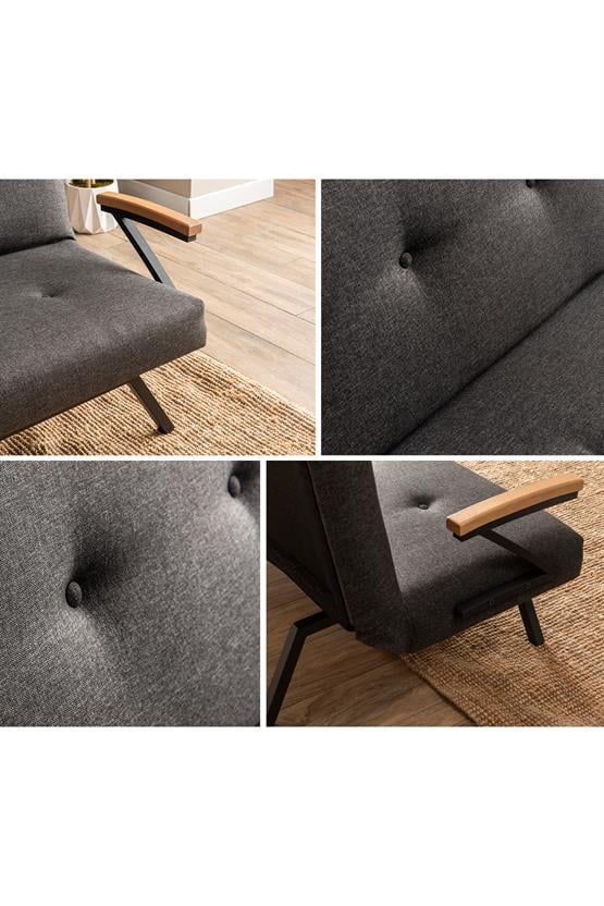 Pafu Zven Üçlü Yataklı Koltuk Keten Koyu Gri