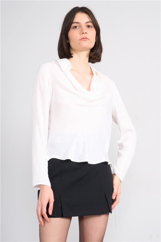Patara Y26 26-2470 Ekru Kadın Degaje Yaka Bluz S-Xxl