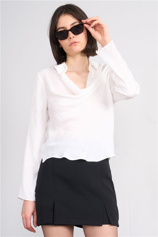 Patara Y26 26-2470 Ekru Kadın Degaje Yaka Bluz S-Xxl