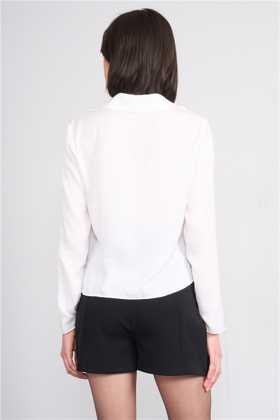 Patara Y26 26-2470 Ekru Kadın Degaje Yaka Bluz S-Xxl