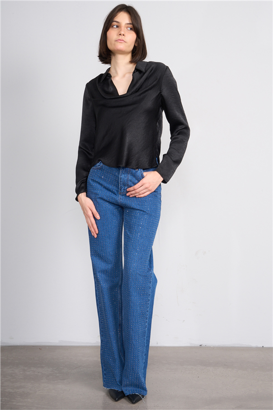 Patara Y26 26-2470 Siyah Kadın Degaje Yaka Bluz S-Xxl