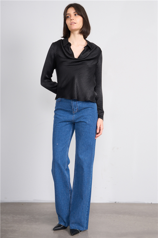 Patara Y26 26-2470 Siyah Kadın Degaje Yaka Bluz S-Xxl