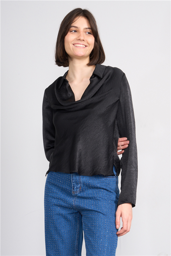 Patara Y26 26-2470 Siyah Kadın Degaje Yaka Bluz S-Xxl