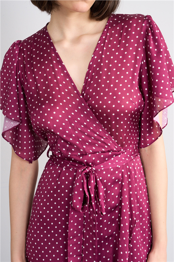 Patara Y26 26-5123 Bordo Kadın Kruvaze Volanlı Elbise S-Xl