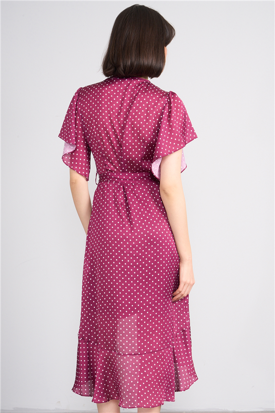 Patara Y26 26-5123 Bordo Kadın Kruvaze Volanlı Elbise S-Xl
