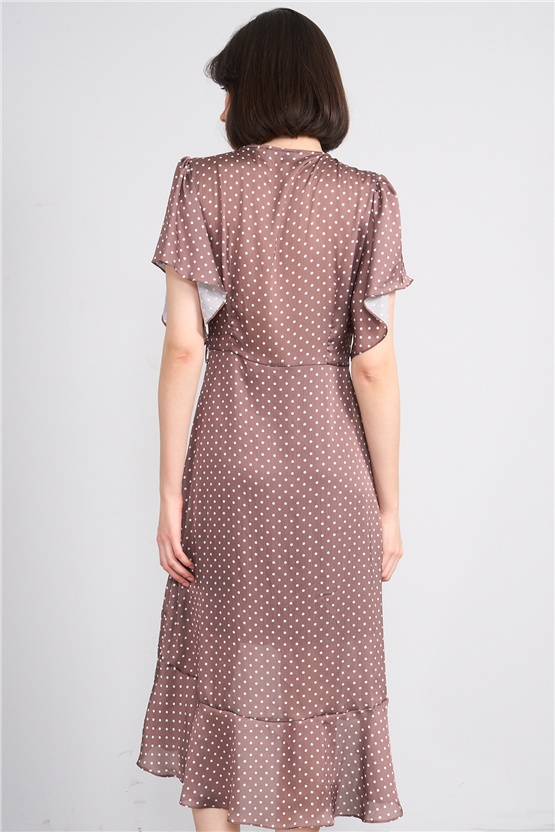 Patara Y26 26-5123 Kahve Kadın Kruvaze Volanlı Elbise S-Xl