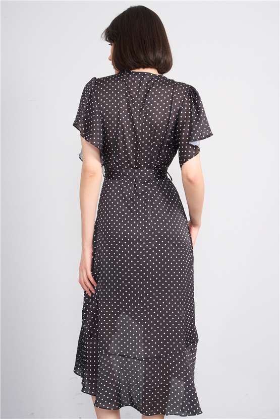 Patara Y26 26-5123 Siyah Kadın Kruvaze Volanlı Elbise S-Xl