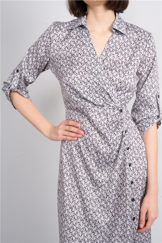 Patara Y26 26-5125 Ekru Kadın Kruvaze Yırtmaçlı Elbise S-Xxl