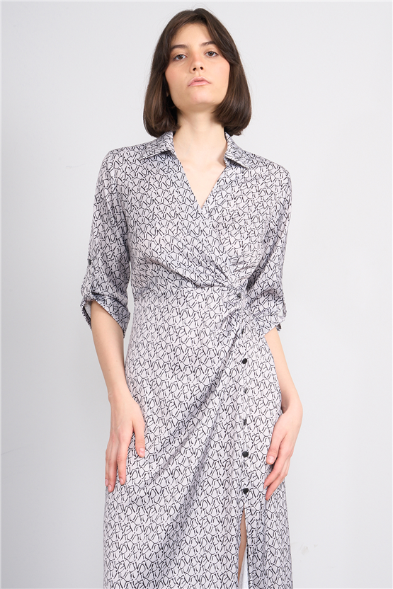 Patara Y26 26-5125 Ekru Kadın Kruvaze Yırtmaçlı Elbise S-Xxl