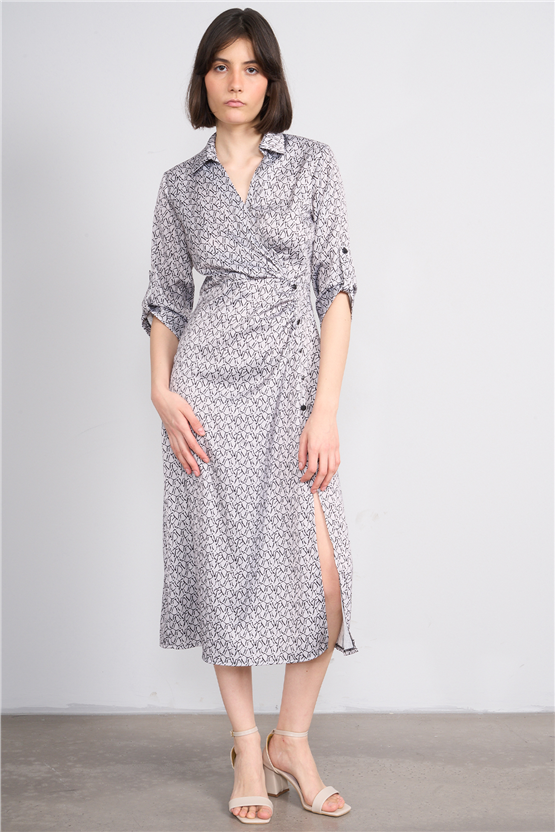 Patara Y26 26-5125 Ekru Kadın Kruvaze Yırtmaçlı Elbise S-Xxl