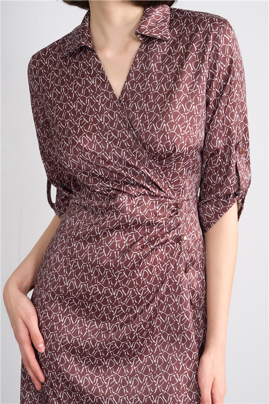 Patara Y26 26-5125 Kahve Kadın Kruvaze Yırtmaçlı Elbise S-Xxl
