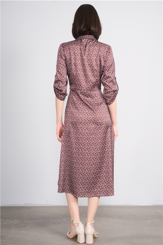 Patara Y26 26-5125 Kahve Kadın Kruvaze Yırtmaçlı Elbise S-Xxl