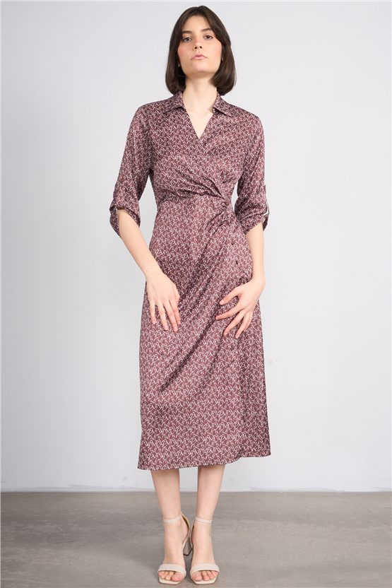 Patara Y26 26-5125 Kahve Kadın Kruvaze Yırtmaçlı Elbise S-Xxl