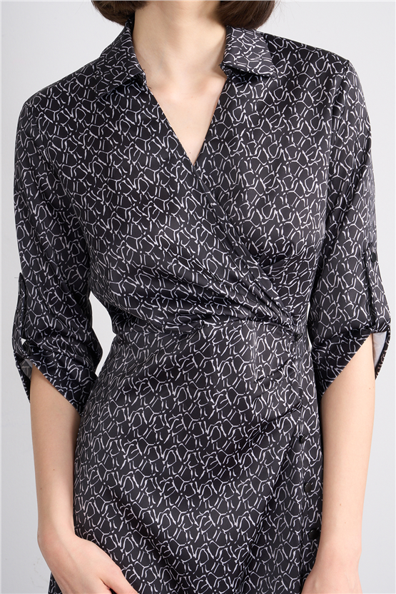 Patara Y26 26-5125 Siyah Kadın Kruvaze Yırtmaçlı Elbise S-Xxl