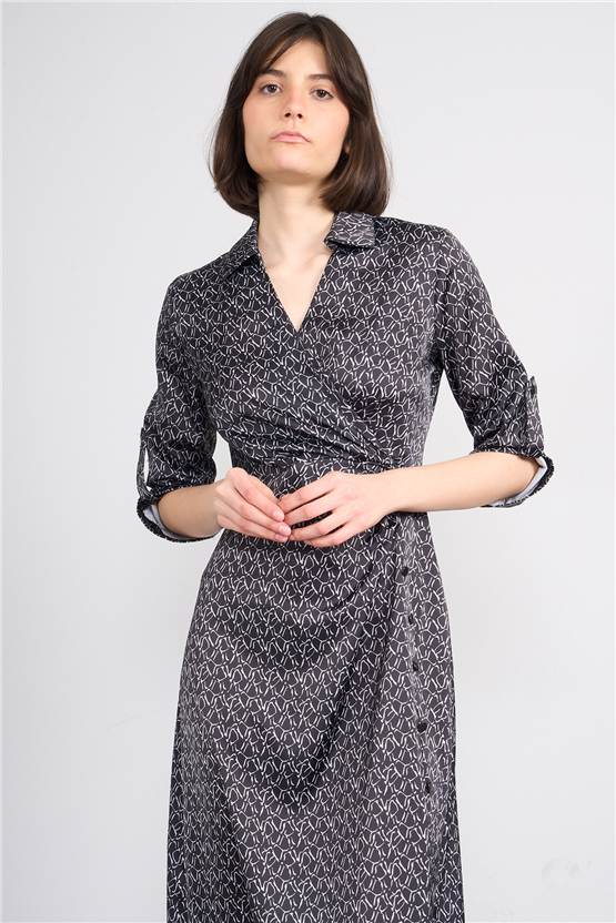Patara Y26 26-5125 Siyah Kadın Kruvaze Yırtmaçlı Elbise S-Xxl