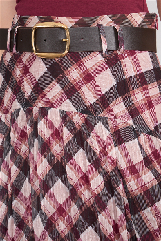 Patara Y26 26-7102 Bordo Kadın Marjin Ekose Etek S-Xxl