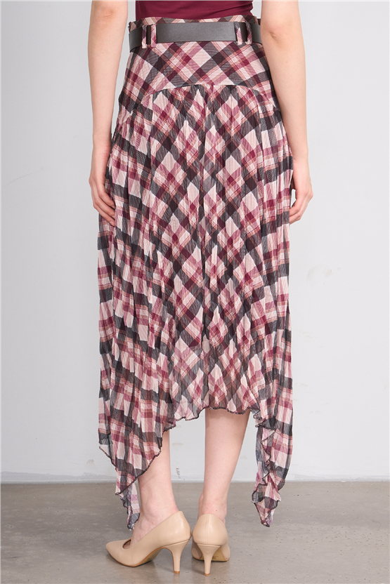 Patara Y26 26-7102 Bordo Kadın Marjin Ekose Etek S-Xxl