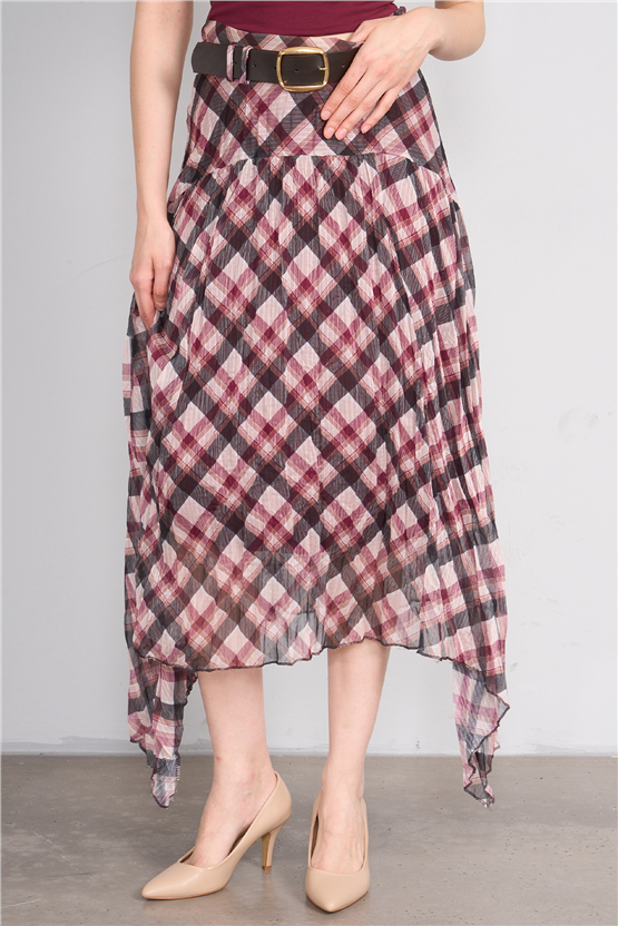 Patara Y26 26-7102 Bordo Kadın Marjin Ekose Etek S-Xxl