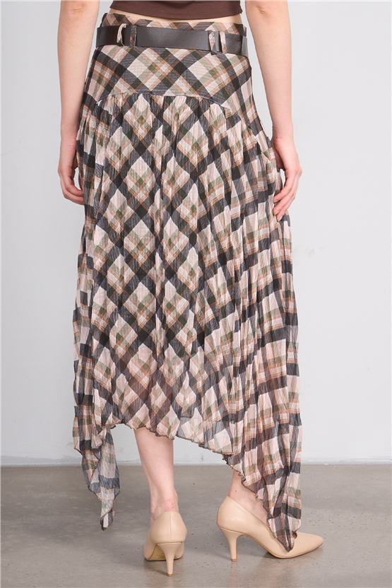 Patara Y26 26-7102 Haki Kadın Marjın Ekose Etek S-Xxl