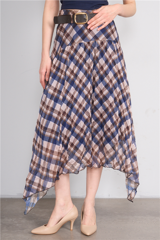 Patara Y26 26-7102 İndigo Kadın Marjin Ekose Etek S-Xxl