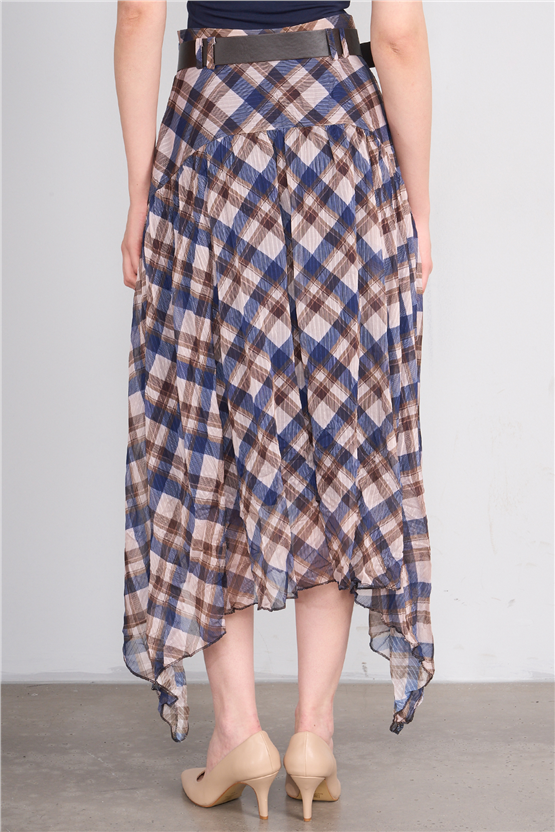 Patara Y26 26-7102 İndigo Kadın Marjin Ekose Etek S-Xxl