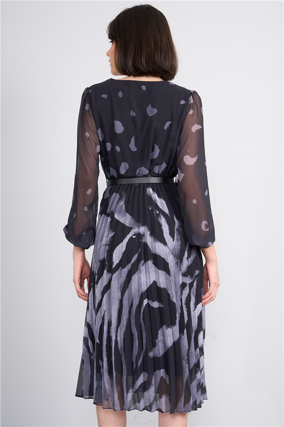 Patara Y26 5090-1 Gri Kadın Piliseli Şifon Elbise S-Xxl