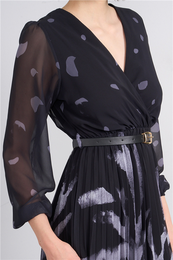 Patara Y26 5090-1 Gri Kadın Piliseli Şifon Elbise S-Xxl
