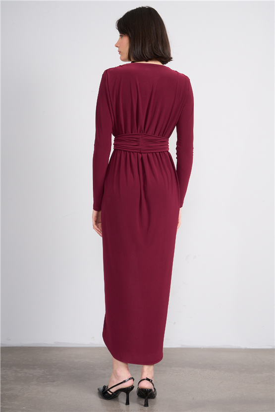 Patara Y26 5112 Bordo Kadın Sandy Kumaş Elbise S-Xl