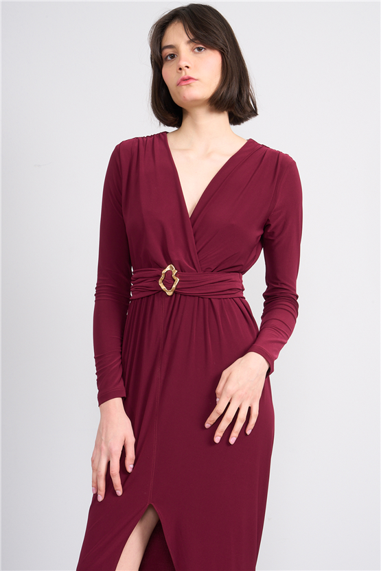 Patara Y26 5112 Bordo Kadın Sandy Kumaş Elbise S-Xl