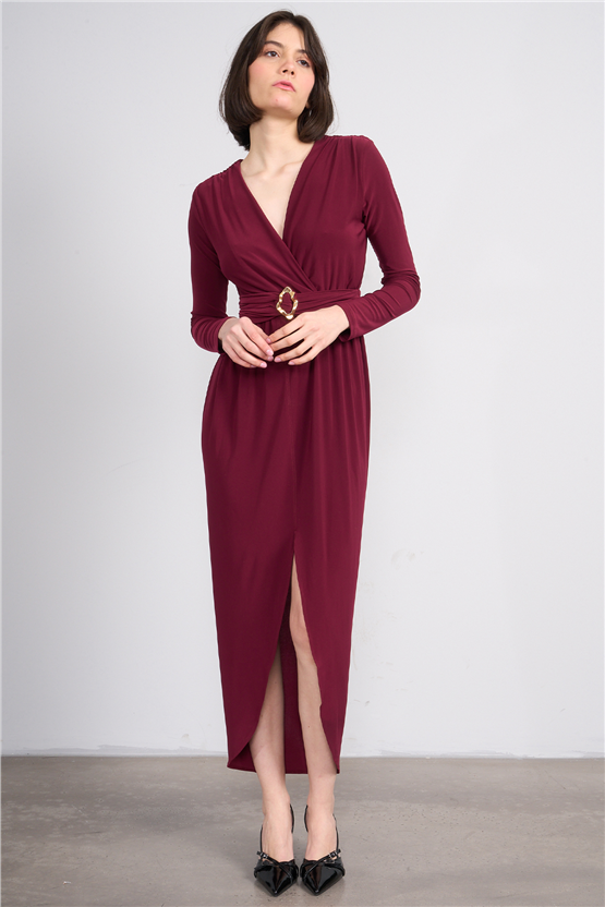 Patara Y26 5112 Bordo Kadın Sandy Kumaş Elbise S-Xl