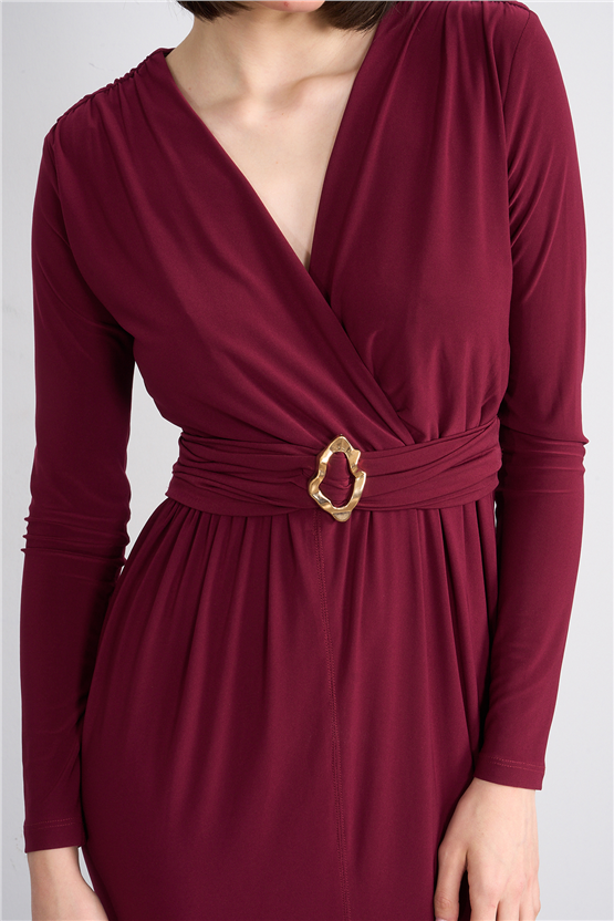 Patara Y26 5112 Bordo Kadın Sandy Kumaş Elbise S-Xl