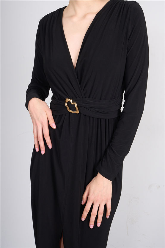 Patara Y26 5112 Siyah Kadın Sandy Kumaş Elbise S-Xl