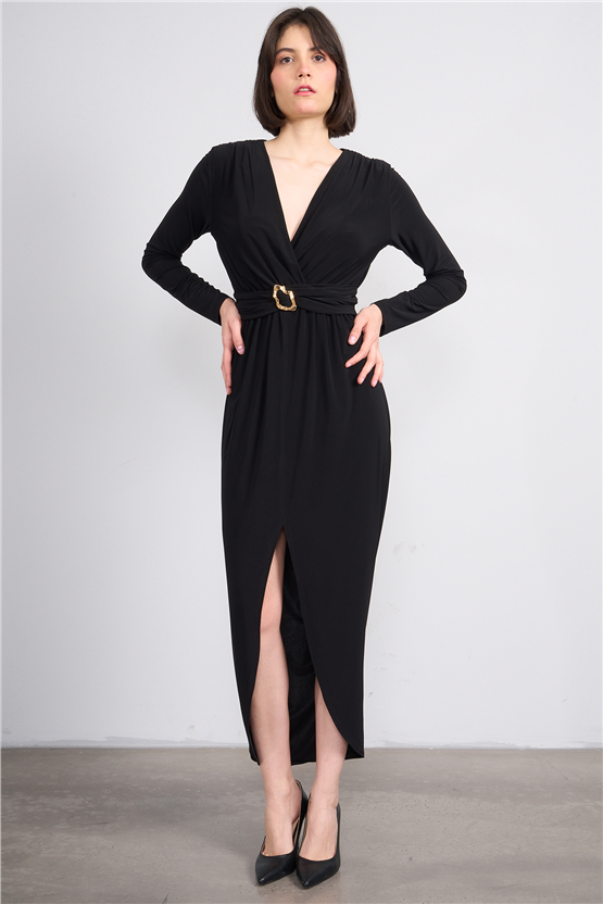 Patara Y26 5112 Siyah Kadın Sandy Kumaş Elbise S-Xl