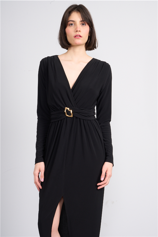 Patara Y26 5112 Siyah Kadın Sandy Kumaş Elbise S-Xl