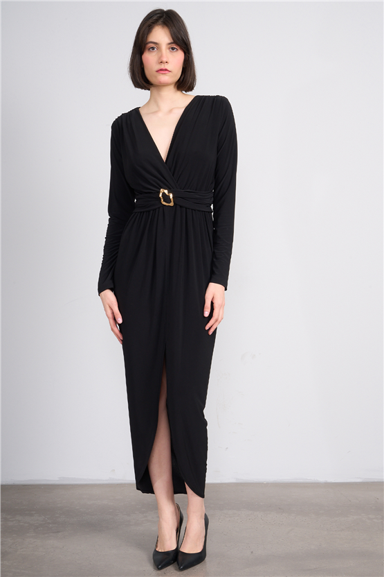 Patara Y26 5112 Siyah Kadın Sandy Kumaş Elbise S-Xl