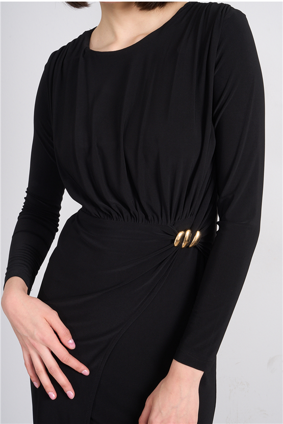 Patara Y26 5117 Siyah Kadın Sandy Kumaş Elbise S-Xl
