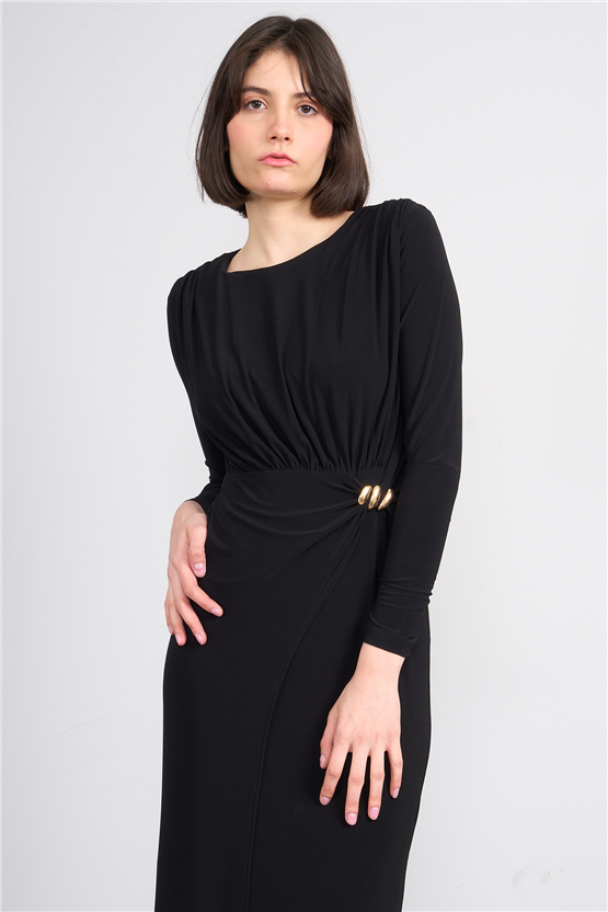 Patara Y26 5117 Siyah Kadın Sandy Kumaş Elbise S-Xl
