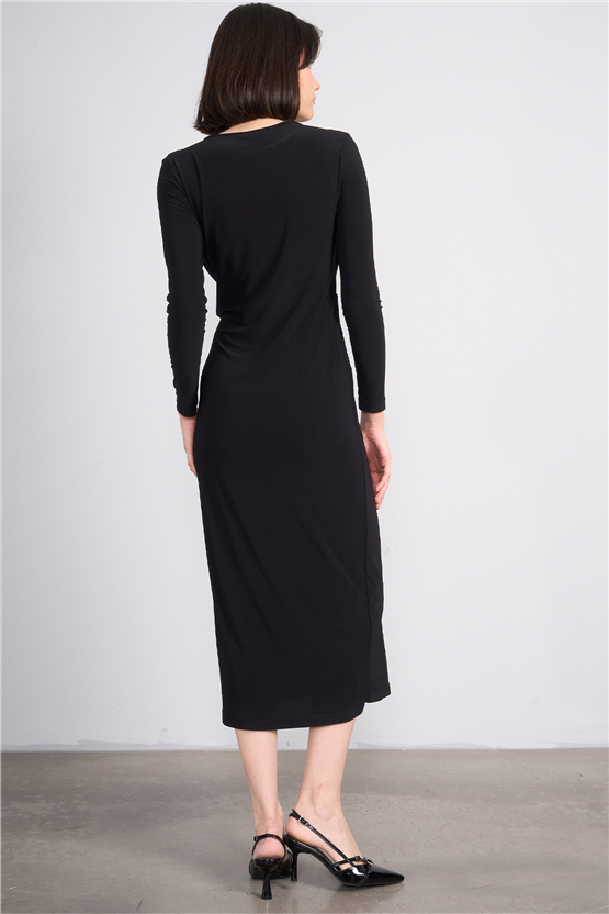 Patara Y26 5117 Siyah Kadın Sandy Kumaş Elbise S-Xl
