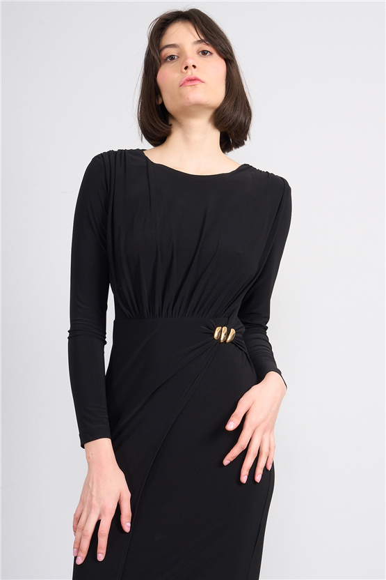 Patara Y26 5117 Siyah Kadın Sandy Kumaş Elbise S-Xl
