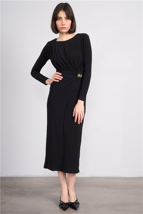 Patara Y26 5117 Siyah Kadın Sandy Kumaş Elbise S-Xl