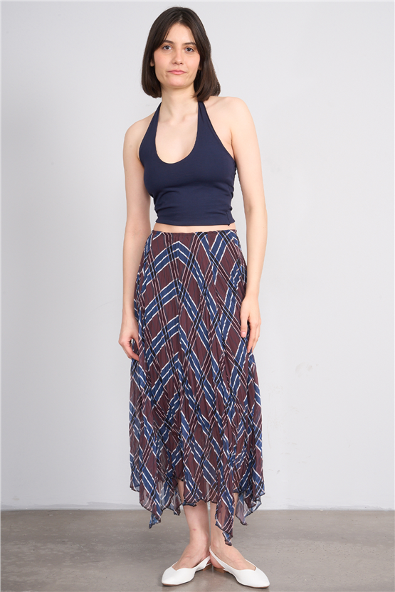Patara Y26 7091 Kahverengi Kadın Şifon Etek S-Xxl