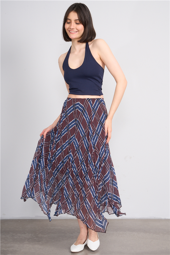 Patara Y26 7091 Kahverengi Kadın Şifon Etek S-Xxl