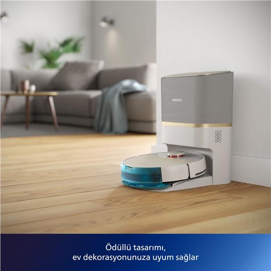 Philips HomeRun 7000 Serisi Aqua XU7100 Çöp İstasyonlu Akıllı Robot Süpürge Beyaz