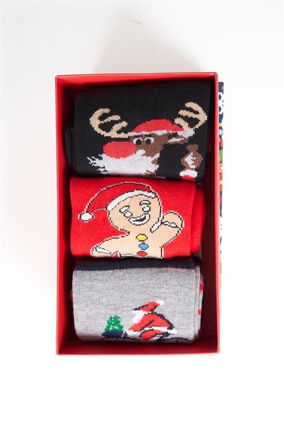 Pino 638 3lü Yeni Yıl Kutu Unisex Çorap