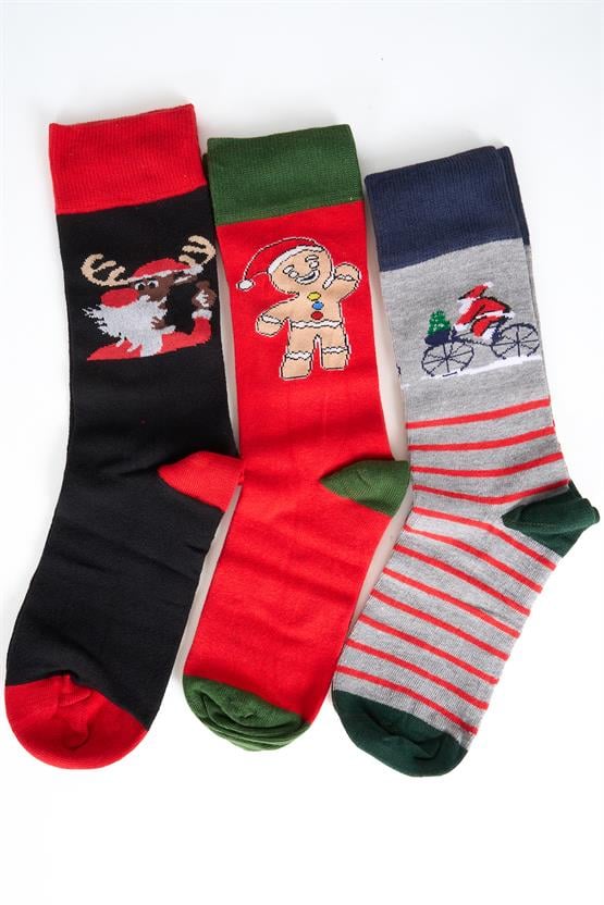 Pino 638 3lü Yeni Yıl Kutu Unisex Çorap