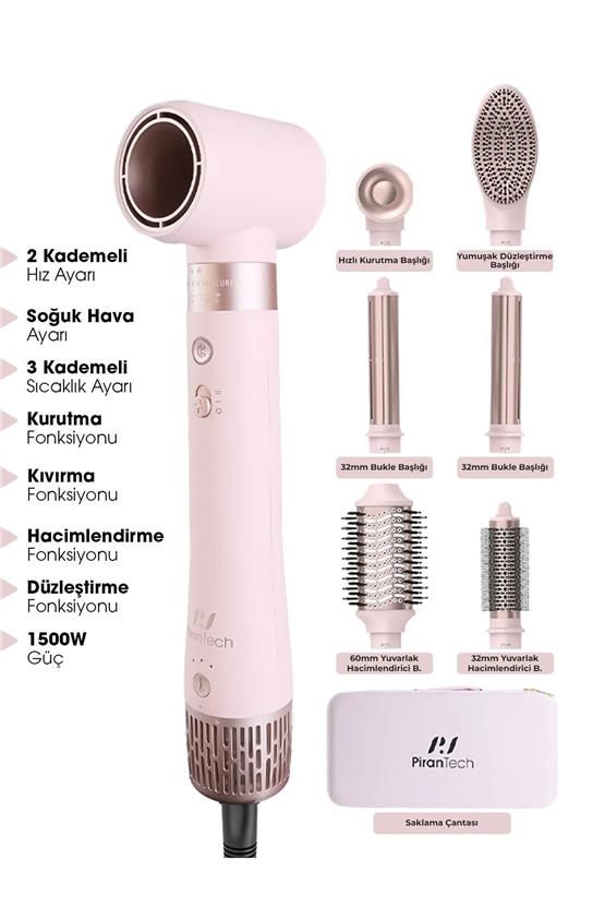 Pirantech Ks-611 Airbreeze 6 Başlıklı Saç Şekillendirme Ve Kurutma Seti - Bukle, Hacim, Hızlı Kurutma Rose