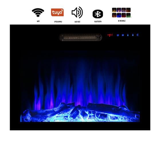 Tektes Plazma Şömine 70cm 8 Renkli Alev Sesli Bluetoothlu Wifi Uygulamalı