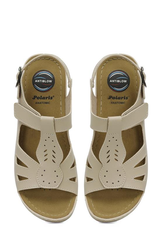 Polaris 5M 166375 Z5Fx Bej Kadın Geleneksel Comfort Düz Sandalet