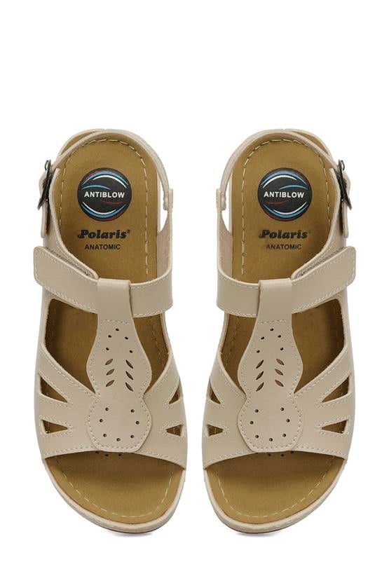 Polaris 5M 166375 Z5Fx Bej Kadın Geleneksel Comfort Düz Sandalet
