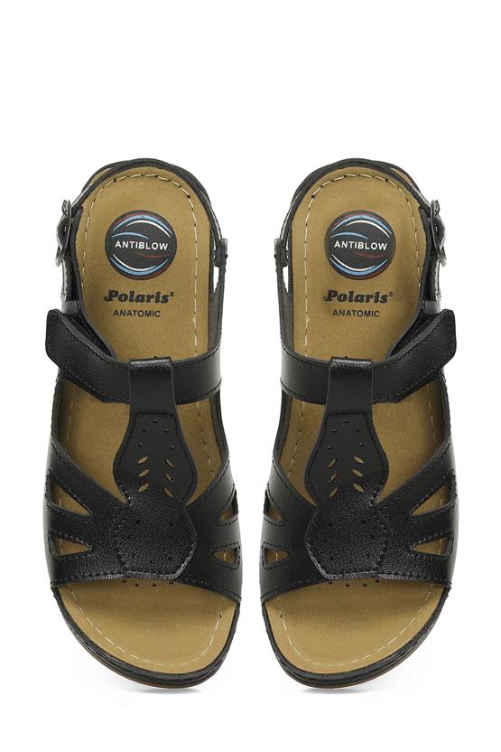 Polaris 5M 166375 Z5Fx Siyah Kadın Geleneksel Comfort Düz Sandalet